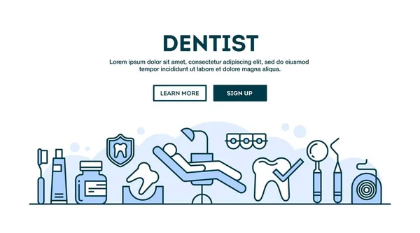 Dentiste Tête Concept Design Plat Style Ligne Mince Illustration Vectorielle — Image vectorielle