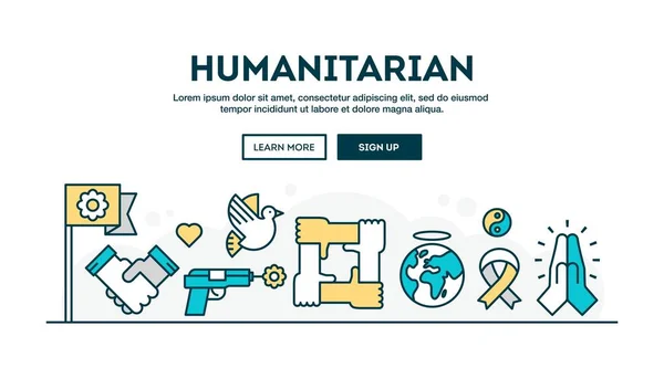 Humanitarian, colorful concept header, flat design thin line style — Stock Vector