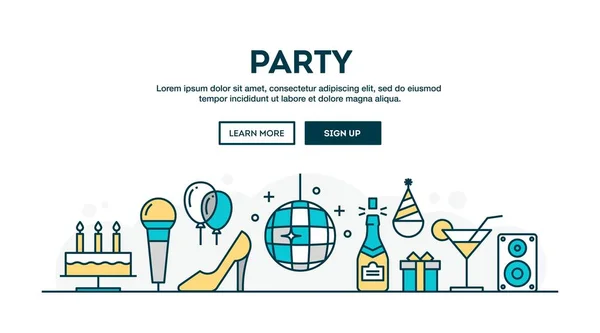 Party Färgglada Koncept Huvud Platt Design Tunn Linjestil Vektorillustration — Stock vektor