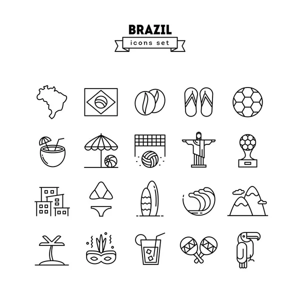 Brésil, jeu d'icônes de ligne mince, illustration vectorielle — Image vectorielle