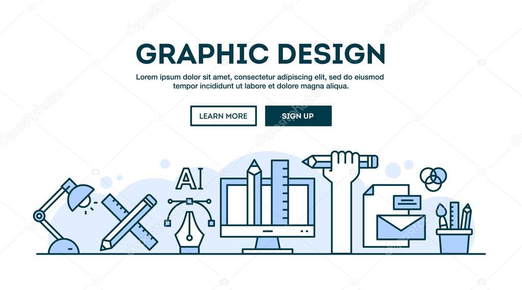 Graphic design, concept header, flat design thin line style
