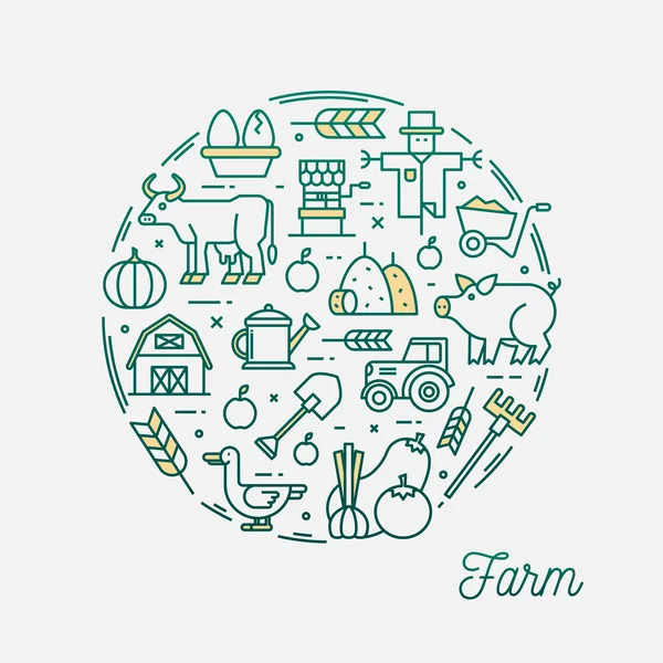 Farm, thin line icons circular frame banner — Stock Vector