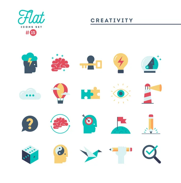 Criatividade, imaginação, resolução de problemas, poder da mente e muito mais, conjunto de ícones planos —  Vetores de Stock