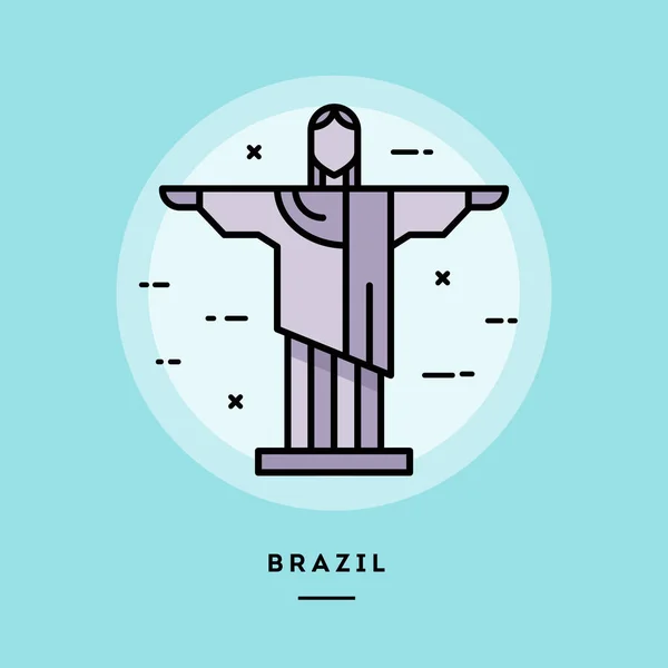 Brasile, disegno piatto banner linea sottile, illustrazione vettoriale — Vettoriale Stock