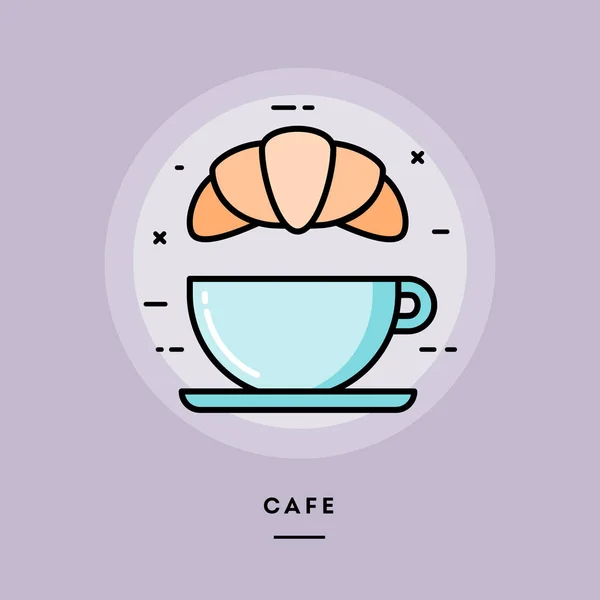 Cafe, disegno piatto banner linea sottile, illustrazione vettoriale — Vettoriale Stock