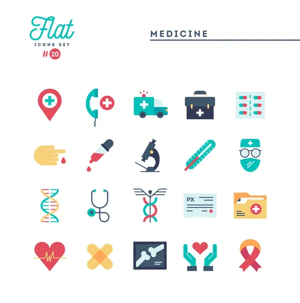 Médecine Soins Santé Urgence Pharmacologie Set Icônes Plates Illustration Vectorielle — Image vectorielle