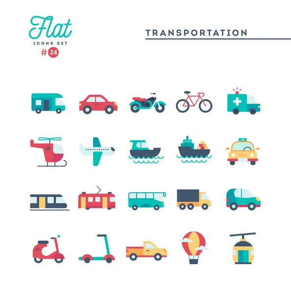 Transportasi dan kendaraan, ikon datar diatur - Stok Vektor