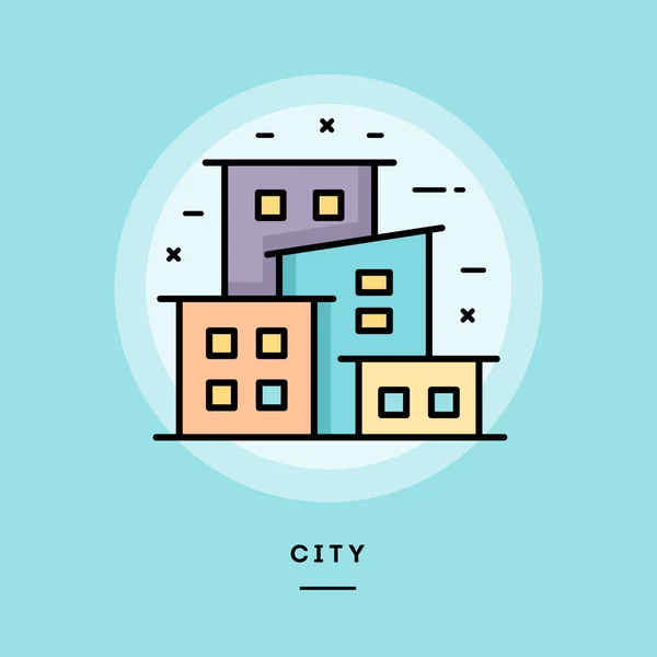 市、フラットなデザインの細い線のバナー、ベクトル イラスト — ストックベクタ