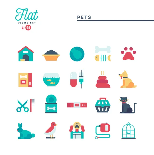 Mascotas, conjunto de iconos planos, ilustración vectorial — Vector de stock