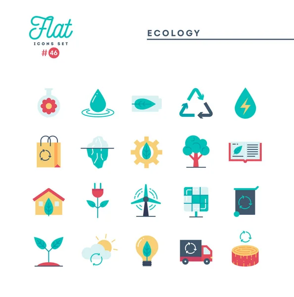 Ecologie, natuur, schone energie, recycling en meer, vlakke icons set — Stockvector