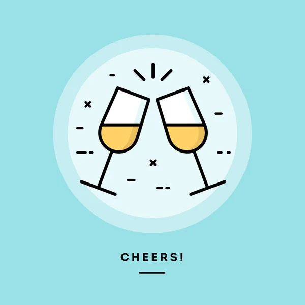 Cheers, platte ontwerp dunne lijn banner, vectorillustratie — Stockvector