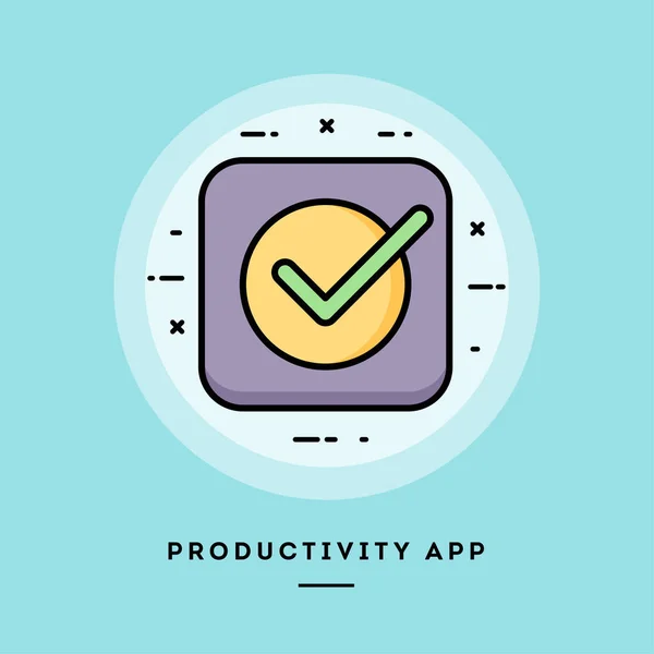 Application de productivité, bannière de ligne mince design plat . — Image vectorielle