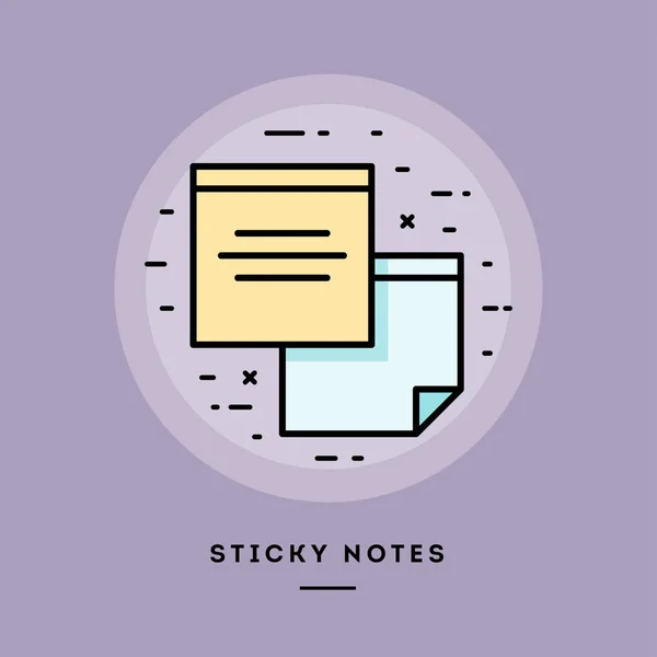 Sticky notes, flat design thin line banner. — Stock Vector