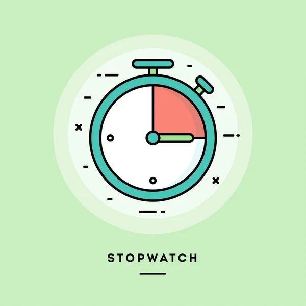 Stopwatch, platte ontwerp dunne lijn banner. — Stockvector