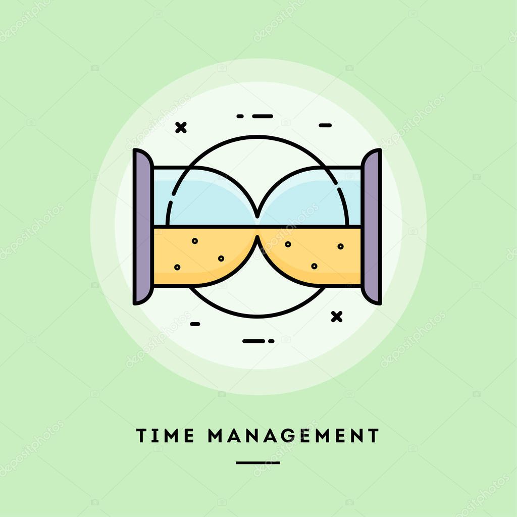 Time management, flat design thin line banner.