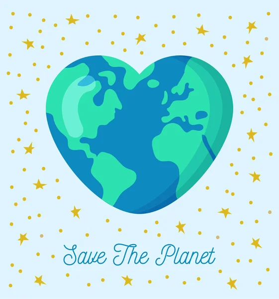 Heart shaped Earth. Save the planet. — Stock Vector