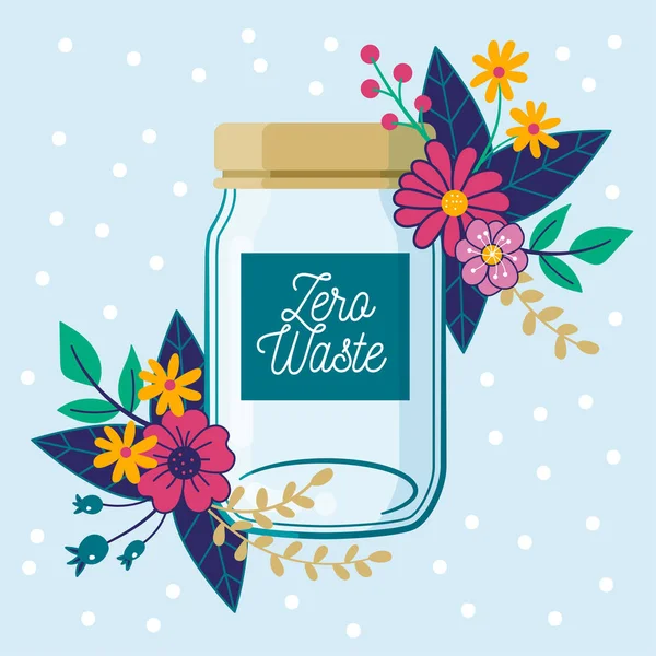 Zero Waste concept. Empty glass jar, with floral composition. — Stock Vector