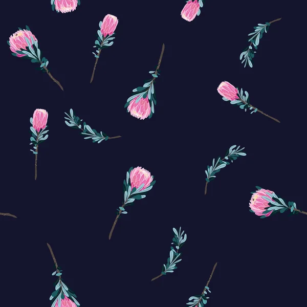 Квітковий Безшовний Візерунок Протеа Рука Намальована Векторні Ілюстрації — стокове фото