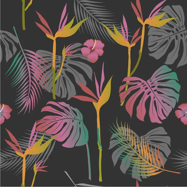 Vector Seamless Pattern Tropical Flowers Leaves South America Central Africa — Stock Photo, Image