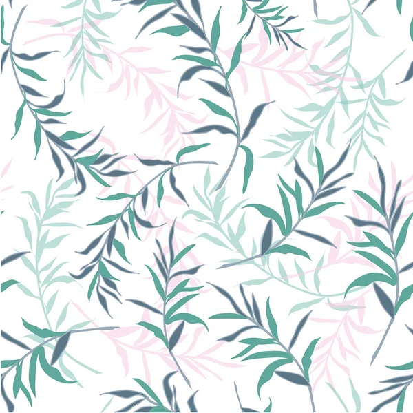 Bladert Silhouet Witte Achtergrond Vector Naadloos Patroon Met Tropische Planten — Stockfoto