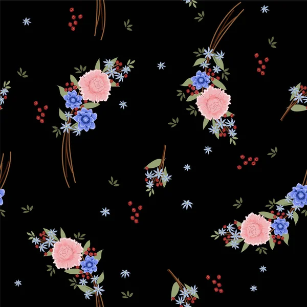 Trendige Kleine Blumenmuster Botanische Motive Zufällig Verstreut Nahtlose Vektortextur Elegante — Stockfoto