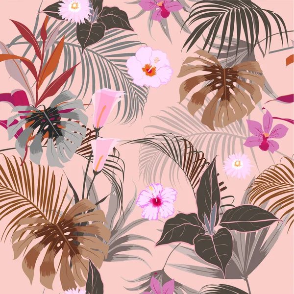 Vecteur Sans Couture Beau Motif Tropical Doux Artistique Avec Forêt — Photo