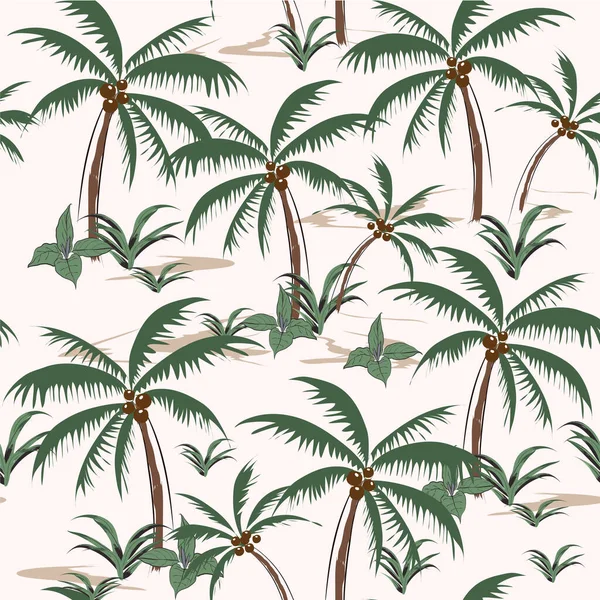 Beautiful Seamless Island Pattern Beige Background Landscape Palm Trees Beach — Stock Photo, Image