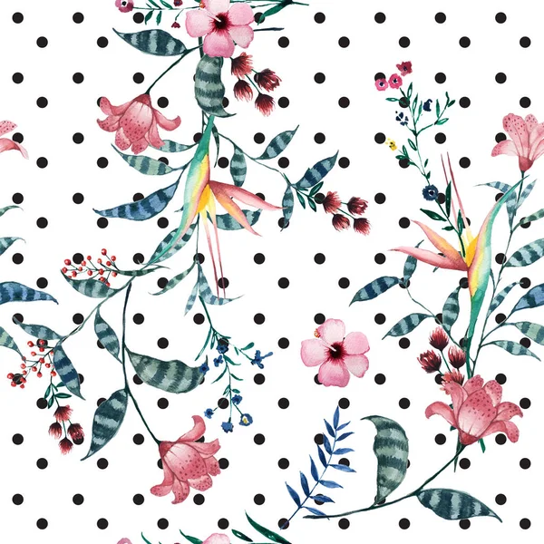 Akvarell Tropiska Blommönster Prick Delikat Blomma Tapet Vilda Blommor Rosa — Stockfoto