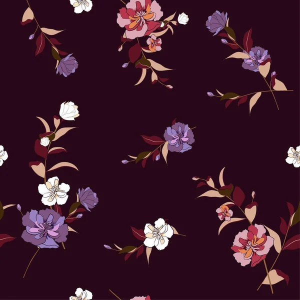 Trendy Floral Pattern Many Kind Flowers Tropical Botanical Motifs Scattered — Stock Photo, Image