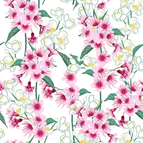 Padrão Fundo Sem Costura Flor Sakura Rosa Cereja Florescente Japonês — Fotografia de Stock