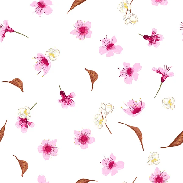 Piękny Bezszwowy Wzór Ręcznie Rysowane Ozdobne Kwiaty Wiśni Elementy Projektu — Zdjęcie stockowe