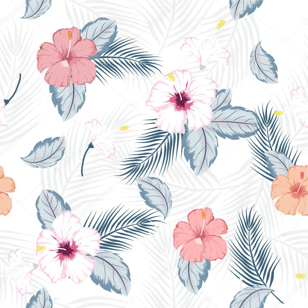 vector seamless beautiful artistic bright tropical pattern with exotic forest. Colorful original stylish floral background print, bright .on white background.