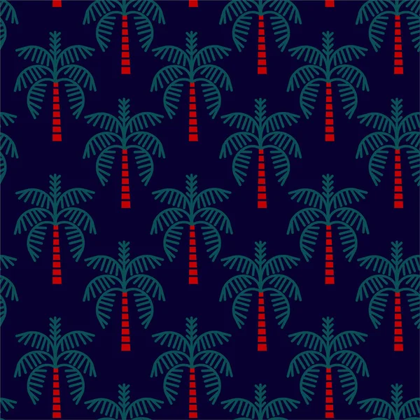 Mooie Naadloze Kleurrijke Palmbomen Pictogram Marine Blauwe Achtergrond Kleur Patroon — Stockvector