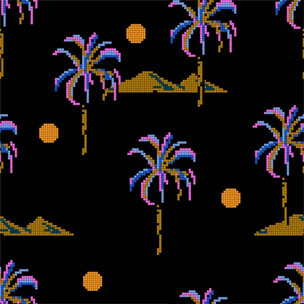 Модний Безшовний Візерунок Пальми Острівна Гірська Піксель Векторній Ілюстрації Дизайн — стоковий вектор