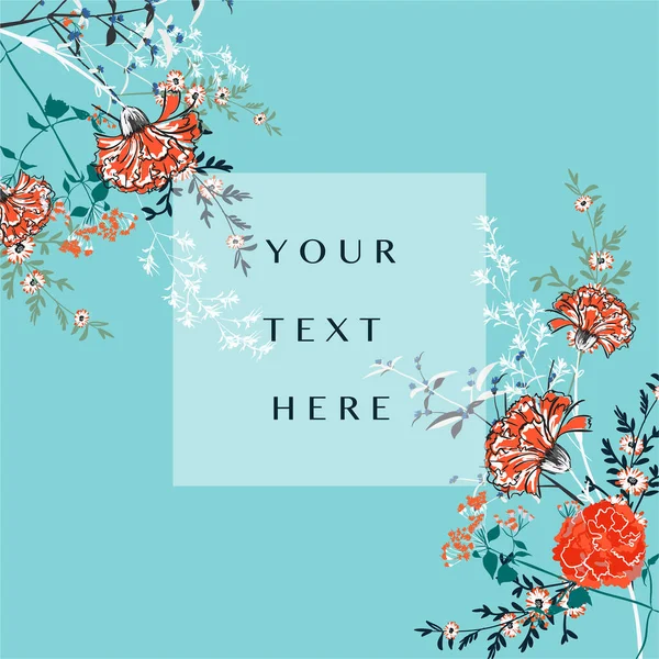Summer Blooming Floral Greeting Card Blooming Carnation Garden Flowers Wording — Stock Vector