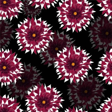 Geceleyin çiçek açan, siyah arkaplansız desen vektörü, moda, kumaş, ağ, ambalaj ve tüm baskılar ve tüm grafik tipleri için dizayn edilen büyük çiçek.