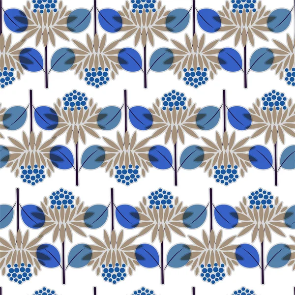 Retro Geometric Protea Flower Pattern Repeat Fabric Print Seamless Background — Stock Vector