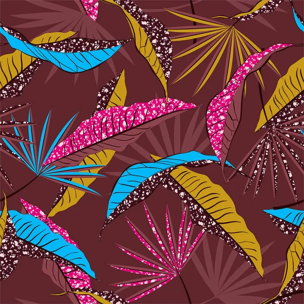 Estampados Africanos Hojas Bosque Tropical Follaje Patrón Sin Costuras Vector — Vector de stock