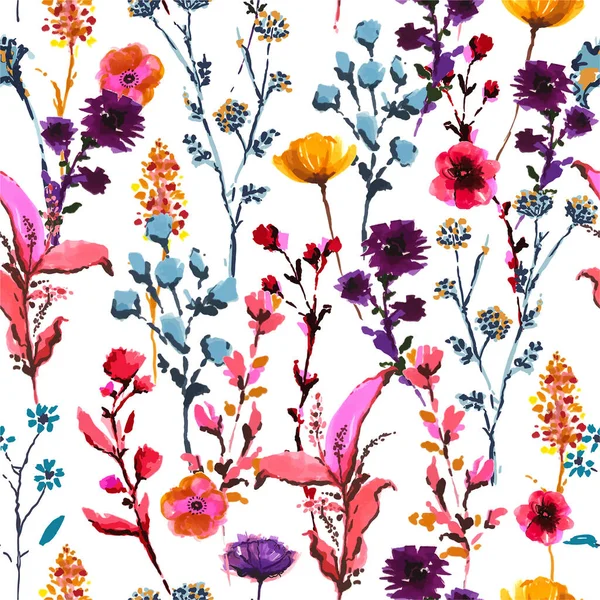 Snygg Färgglada Blommar Många Typer Vilda Blommor Från Hand Dras — Stock vektor