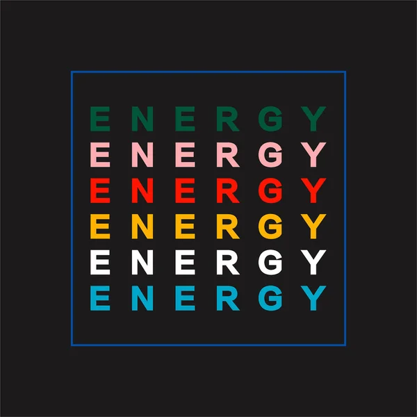 Kolorowe Modne Literówki Grać Języku Energy Wektor Niebieskim Kwadracie Linii — Wektor stockowy