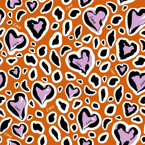 Stylish animal skin on hearts shape with wording  Love seamless pattern in vector design for fashion,fabric,web,wallpaper,wrapping and all prints on trendy safari brown