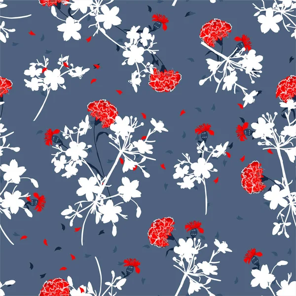 Όμορφη Σιλουέτα Βοτανικά Φυτά Φρέσκο Κόκκινο Καναρίνι Λουλούδι Αδιάλειπτη Μοτίβο — Διανυσματικό Αρχείο