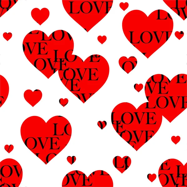 Corazón Rojo Con Redacción Clásica Amor Vector Patrón Sin Costuras — Vector de stock