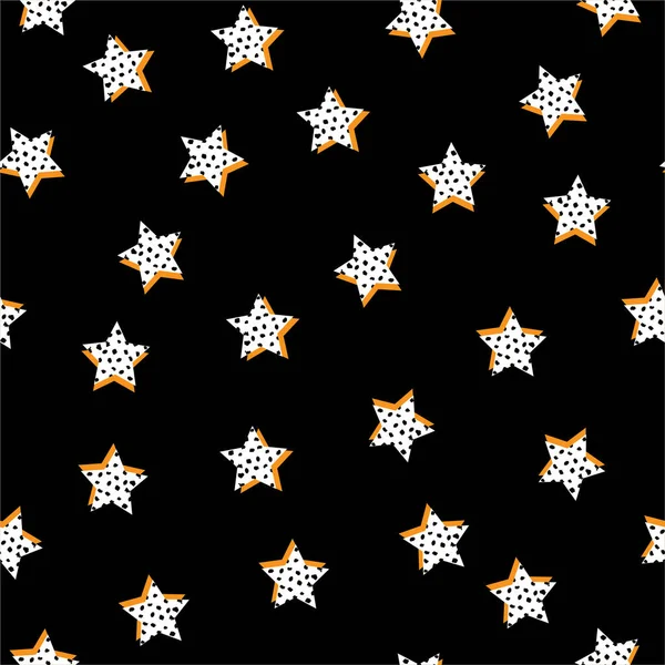 Lindo Relleno Estrella Blanca Con Lunares Negros Dibujados Mano Patrón — Vector de stock