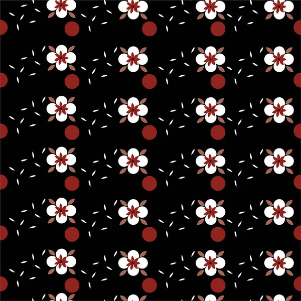 Sömlös Abstrakt Geometriskt Blommönster Japansk Stil Vector Eps10 Svart Röd — Stock vektor