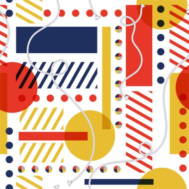 EPS10 vektöründe yaz ipiyle karıştırılmış renkli modern geometrik modadır. Moda, kumaş, ağ, duvar kağıdı, ambalaj ve tüm baskılar için tasarlanmıştır.