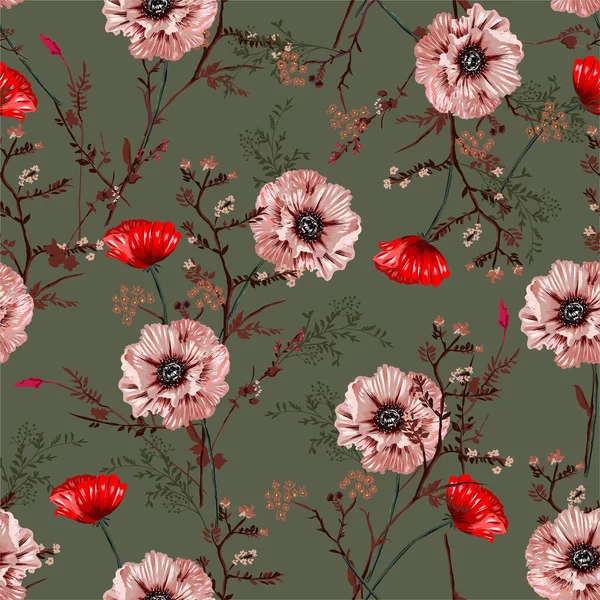 Piękne Kwitnące Piwonie Ogrodowe Floral Vintage Nastrój Bezszwowy Wzór Wektorze — Wektor stockowy