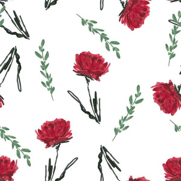 Handgebürstetes Aquarell Handmalerei Rote Blühende Gartenblume Nahtloses Muster Vektordesign Für — Stockvektor