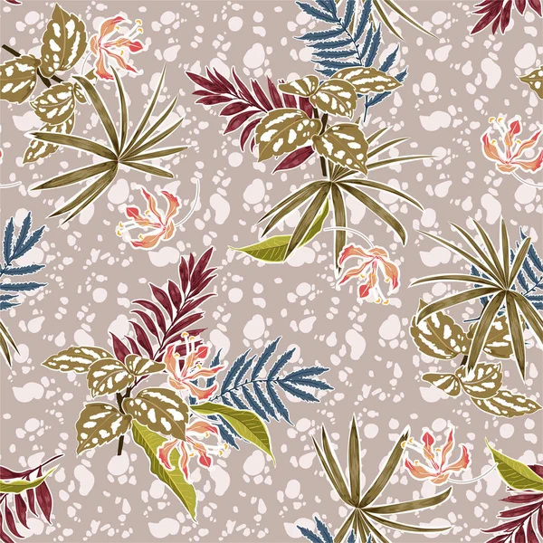 Stylish Flower Leves Layer Retro Light Biege African Batik Background — Stock Vector