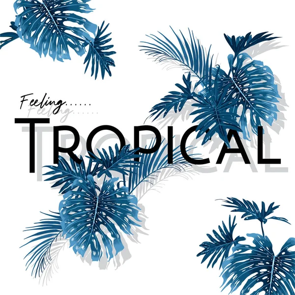 Feeling Tropical Zomer Achtergrond Met Licht Monotone Blauwe Tropische Exotische — Stockvector